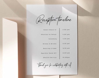 CLAUDIA Modern Wedding Reception Itinerary Timeline Card Template, Minimalist Wedding Timeline Card, Simple Wedding Timeline Card, Editable