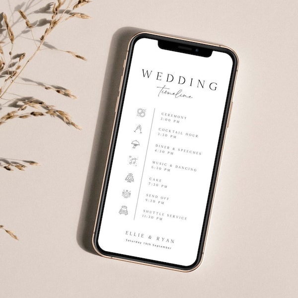 ELLIE Digital Weddding Timeline Template Download, Mobile Wedding Timeline, Minimal Wedding Timeline For Phone, Electronic Wedding Timeline