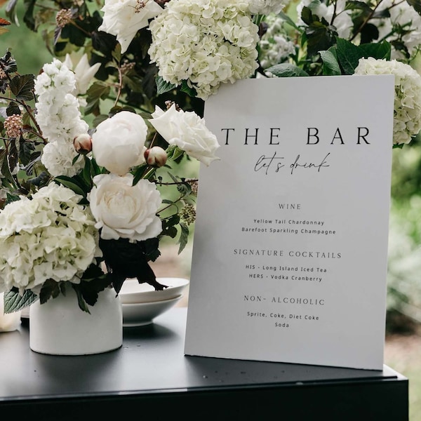 ELLIE Modern Wedding Bar Menu Template Download, Minimalist Bar Menu Wedding Sign Template, Printable Open Bar Menu, Wedding Drink Sign