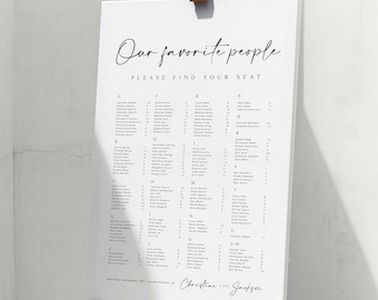 CHRISTINE Alphabetical Wedding Seating Chart Template Download, Our Favorite People Seating Chart, Minimal Modern Wedding Seating Chart DIY