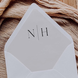 Modern Wedding Envelope Liner Template Download, Minimal Monogram Wedding Envelope Liner, Printable Monogram Wedding Liner Template DIY