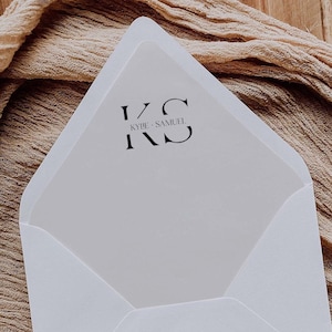 Modern Wedding Envelope Liner Template Download, Minimal Monogram Wedding Envelope Liner, Printable Monogram Wedding Liner Template DIY