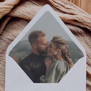 写真付き封筒ライナーテンプレートのダウンロード、結婚式の写真付き封筒ライナーテンプレート、印刷可能な結婚式ライナーテンプレート、写真付き封筒ライナー