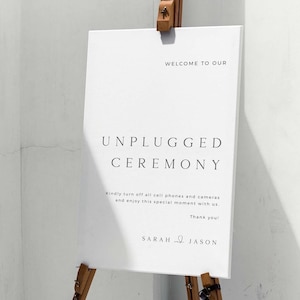 SARAH Minimalist Unplugged Ceremony Sign Template, Modern Unplugged Wedding Sign, Unplugged Wedding Welcome Sign Poster, Wedding Welcome