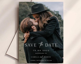 Save The Date With Photo Template, Printable Save The Date Tamplate Download, Minimalist Save The Date Template, Instant Download, Editable
