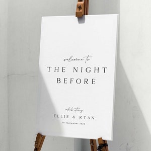 ELLIE Minimal Rehearsal Dinner Welcome Sign Template Download, The Night Before Welcome Sign Template, Elegant Wedding Rehearsal Dinner Sign
