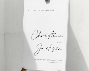 CHRISTINE Minimal Modern Wedding Welcome Sign Template Download, Modern Elegant Wedding Welcome Sign, Printable Wedding Welcome Sign Poster