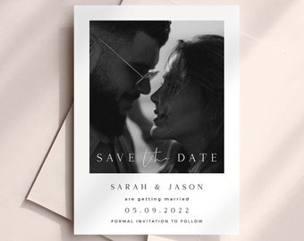 SARAH Save The Date With Photo Template, Printable Save The Date Tamplate Download, Minimalist Save The Date Template, Instant Download