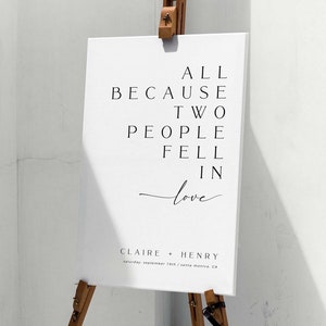 CLAIRE Wedding Quote Welcome Sign Template Download, Printable All Because Two People Fell In Love Welcome Sign, Minimal Modern Welcome Sign