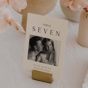 Modèle de numéro de Table de mariage photo minimal ELLIE, numéro de Table élégant et épuré avec téléchargement de tampon photo, numéro de Table photo imprimable