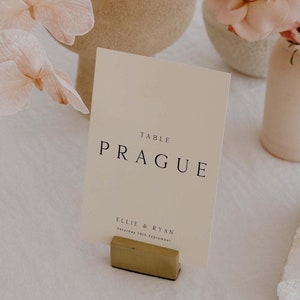 Plantilla de nombre de mesa de boda minimalista ELLIE, plantilla elegante de nombre y número de mesa para descargar, letrero de nombre de mesa de boda de destino imprimible