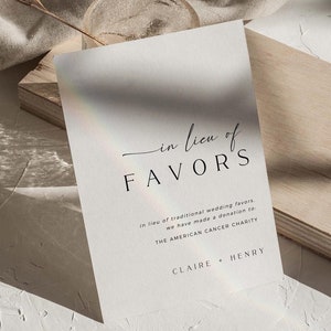 CLAIRE In luogo di favori modello di cartello da scaricare, modello di cartello di donazione di beneficenza per matrimonio minimo, modello di cartello di donazione stampabile invece