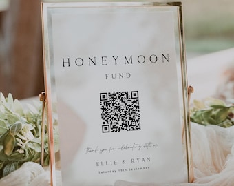 ELLIE Wedding Honeymoon Fund QR Code Sign Template, Minimal Wedding Cash Gift Sign, Modern Venmo QR Code Sign, Printable Venmo Payment Sign