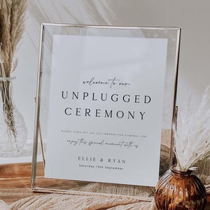 ELLIE Minimalist Unplugged Ceremony Sign Template, Modern Unplugged Wedding Sign, Unplugged Wedding Welcome Sign Poster, Wedding Welcome