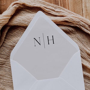 Modern Wedding Envelope Liner Template Download, Minimal Monogram Wedding Envelope Liner, Printable Monogram Wedding Liner Template DIY
