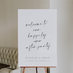Minimal Modern Wedding Welcome Sign, Happily Ever After Party Sign Template Download, Modern Elopement Welcome Sign, Editable Welcome Sign