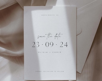 Minimal Modern Save The Date Template Download, Printable Save The Date Tamplate, Minimal Simple Numeric Save The Date, Instant Download