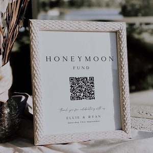ELLIE Minimal Honeymoon Fund Sign Template, Wedding Cash Gift Template, Wedding Honeymoon Fund QR Sign, Venmo QR Code Sign, Instant Download