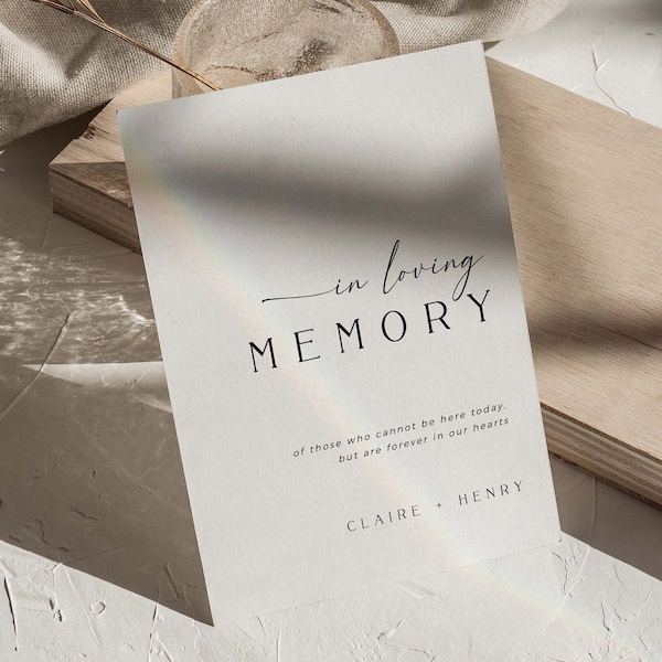 CLAIRE In Loving Memory Sign Template Download, Minimal Memorial Wedding Sign, Printable Minimalist Wedding Signage, DIY Wedding Memory Sign