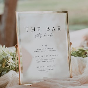 ELLIE Modern Wedding Bar Menu Template Download, Minimalist Bar Menu Wedding Sign Template,  Printable Open Bar Menu, Wedding Drink Sign