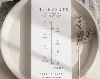 ELLIE Wedding Timeline Template Download, Minimalist Order of Events, Printable Editable Itinerary Card