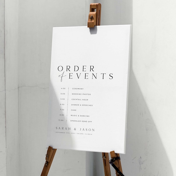 SARAH Minimal Wedding Events Timeline Sign Template Download, Order Of Events Sign, Timeline Wedding Sign,  Wedding Day Schedule Sign DIY