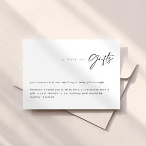 CHRISTINE A Note On Gifts Modelo de inserção de cartão para download, Cartão de convite de casamento para impressão, Modelo de cartão de poço dos desejos de casamento faça você mesmo