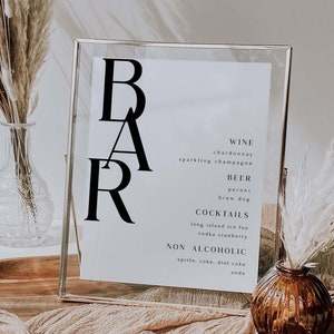 Modern Minimalist Bar Menu Sign Printable, Editable Bar Sign Template Download,  Printable Modern Bar Menu Template, Instant Download