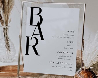 Modern Minimalist Bar Menu Sign Printable, Editable Bar Sign Template Download,  Printable Modern Bar Menu Template, Instant Download