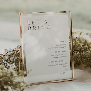 SARAH Modern Wedding Bar Menu Template Download, Minimalist Bar Menu Wedding Sign Template,  Printable Open Bar Menu, Wedding Drink Sign