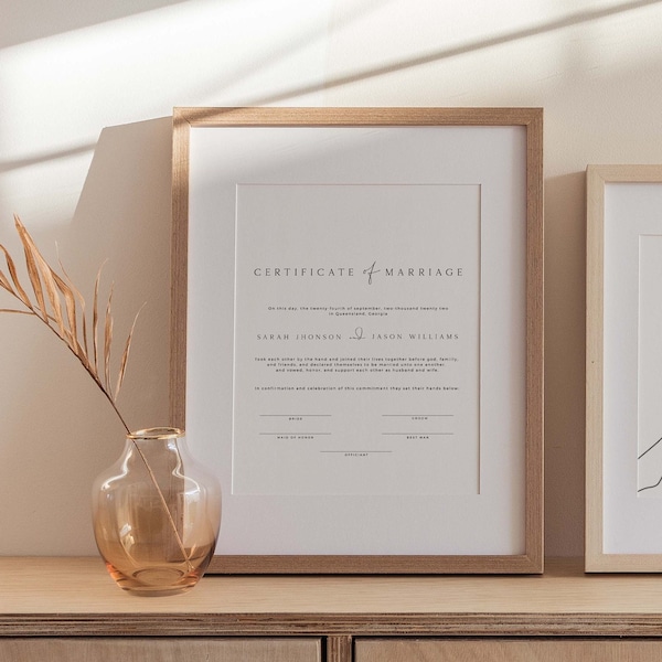 SARAH Modern Certificate Of Marriage Template, Elegant Marriage Certificate Template Download, Minimalist Wedding Template, Printable