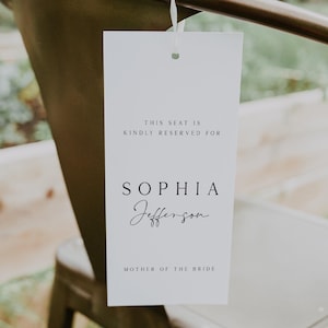 ELLIE Reserved Chair Tag Template Download, Elegant Reserved Seat Sign Template, Modern Minimal Wedding Reserved Seat For Family Tag