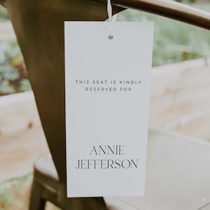 Minimal Wedding Reserved Chair Tag Template Download, Modern Reserved Seat Sign Template, Simple Wedding Reserved Seat For Family Tag DIY