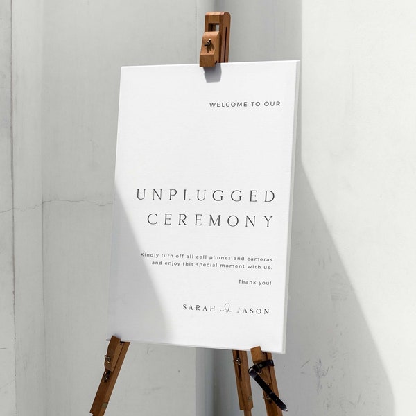 SARAH Minimalist Unplugged Ceremony Sign Template, Modern Unplugged Wedding Sign, Unplugged Wedding Welcome Sign Poster, Wedding Welcome