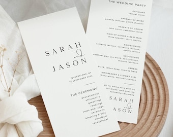 SARAH Minimalist Wedding Program Template Download, Classic Wedding Ceremony Program, Printable Elegant Wedding Program, Order Of Service