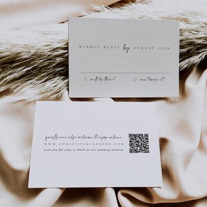 CHRISTINE Wedding Rsvp QR Code Card Template, Minimal QR Code Response Card, Printable Rsvp Online Card Template, Online Reply Card Template