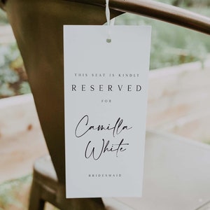 CHRISTINE Reserved Chair Tag Template Download, Elegant Reserved Seat Sign Template, Modern Minimal Wedding Reserved Seat For Family Tag