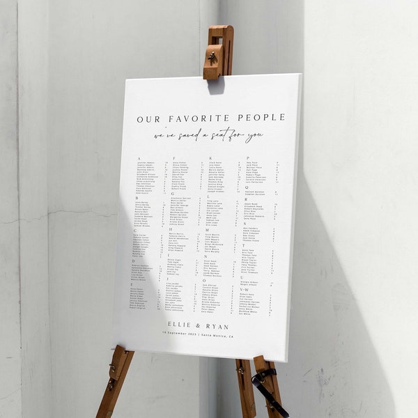 ELLIE Alphabetical Wedding Seating Chart Template Download, Our Favorite People Seating Chart Poster, Minimal Modern Wedding Seating Chart