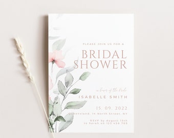 Bridal Shower Invitation Template, Modern Floral Wedding Shower Invite, Printable Bridal Shower Invitation, Instant Download, Editable