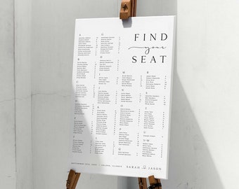 SARAH Alphabetical Wedding Seating Chart Template Download, Minimalist Wedding Seating Chart Poster, Modern Printable Seating Chart Board