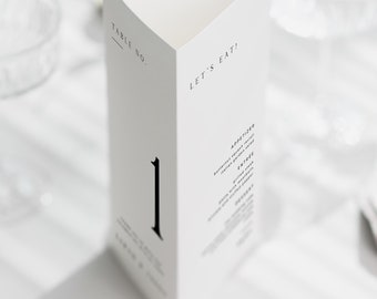 SARAH Modern Wedding Trifold Table Menu Template, Triangle Wedding Table Number, Wedding Menu Template, Triangle Table Stand Wedding