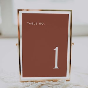 CELINE Terracotta Minimalist Wedding Table Number Template Download, Burnt Orange Wedding Table Number, Fall Wedding Table Number Template