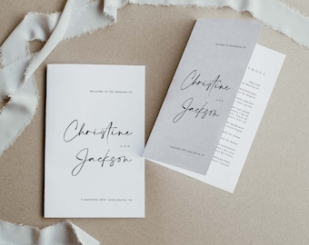 CHRISTINE Minimal Booklet Wedding Program Template, Modern Wedding Program Tamplate, Simple Church Booklet Wedding Program, Instant Download