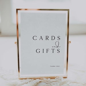 SARAH Minimale kaarten en geschenken bruiloft bord sjabloon downloaden, bord bruiloft receptie kaarten en geschenken, modern tafelblad kaarten en geschenken bord