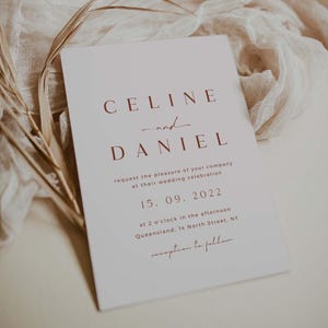 CELINE Terracotta Wedding Invitation Template Download, Burnt Orange Wedding Invitation Tamplate, Minimal Fall Wedding Invitation Download