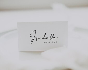 Carte de visite de table minimaliste, marque-places pour mariage, étiquette d'invités avec pli de tente, modèle de siège modifiable, carte de visite imprimable, à plat et pliée en tente