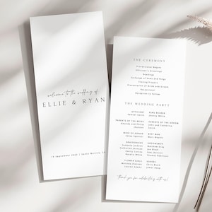 ELLIE Minimal Wedding Program Template, Simple Wedding Program Tamplate Download, Elegant Wedding Program, Instant Download, Fully Editable