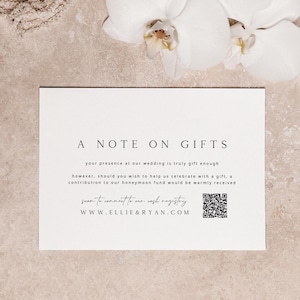ELLIE Ein Hinweis auf Geschenke mit QR-Code Kartenvorlage zum Herunterladen, druckbare Hochzeitseinladung beiliegende Karte, Hochzeitswunsch gut Kartenvorlage