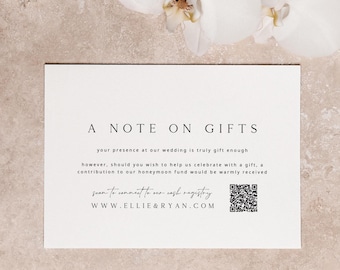ELLIE Een opmerking over geschenken met QR-code kaartsjabloon downloaden, afdrukbare bijsluitkaart huwelijksuitnodiging, kaartsjabloon bruiloft wensput