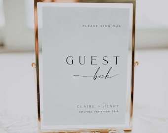 CLAIRE Minimal Guestbook Sign Template, Guestbook Sign Template Download, Printable Wedding Guestbook Sign, Modern Minimalist Wedding Sign
